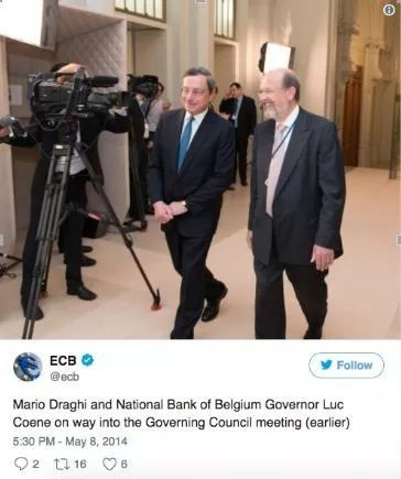 ▲德拉基（左）当天佩戴的蓝色领带（图片来源：欧央行官方推特）