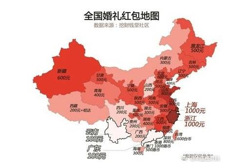▲全国红包地图，图片来自扬子晚报。