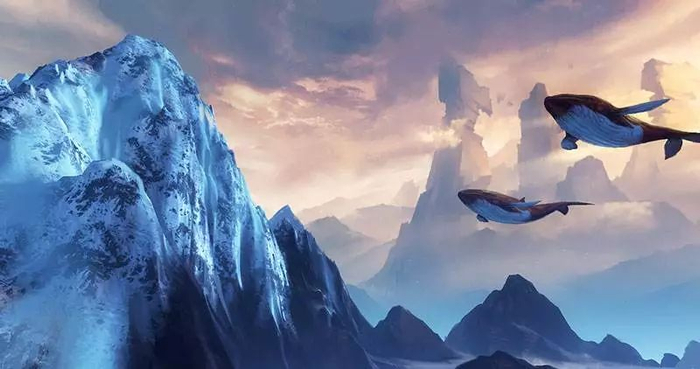 ▲某款网游里的北溟场景。庄子《逍遥游》有云“北溟有鱼，其名为鲲”。