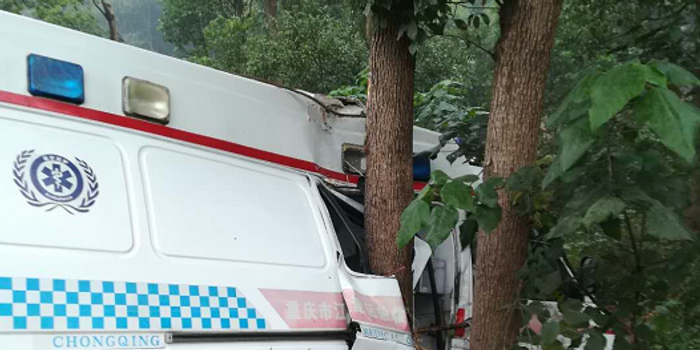 救护车冲出道路撞树 快递小哥停车救人