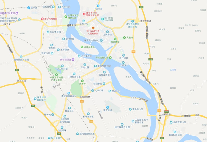 遂宁市区图 图片来源：百度地图
