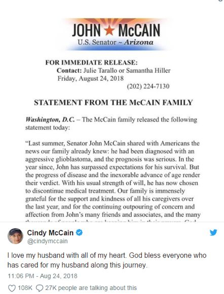 麦凯恩的妻子发表声明