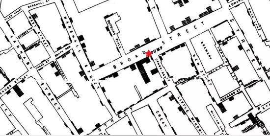 宽街地区放大示意图（五角星处为水泵）
