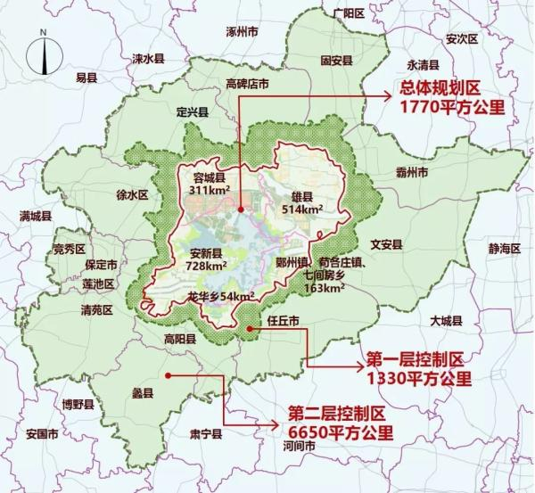 雄安新区外围毗邻乡镇及毗邻区县示意图（图片来源：笔者自绘）