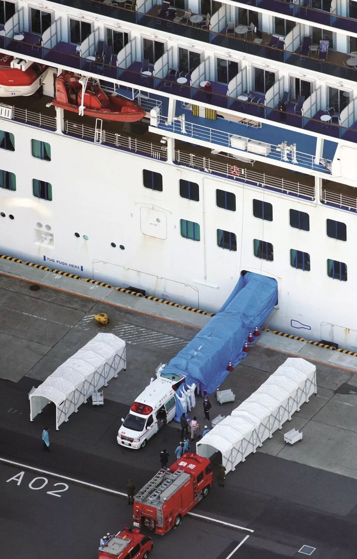  （2020年2月10日，停靠在日本横滨港的钻石公主号邮轮。图/ 法新）