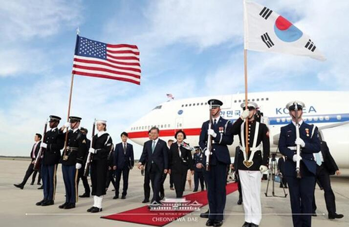 韩国总统夫妇抵达美国（图源：青瓦台）&nbsp;