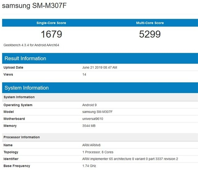 网曝三星Galaxy M30s跑分信息