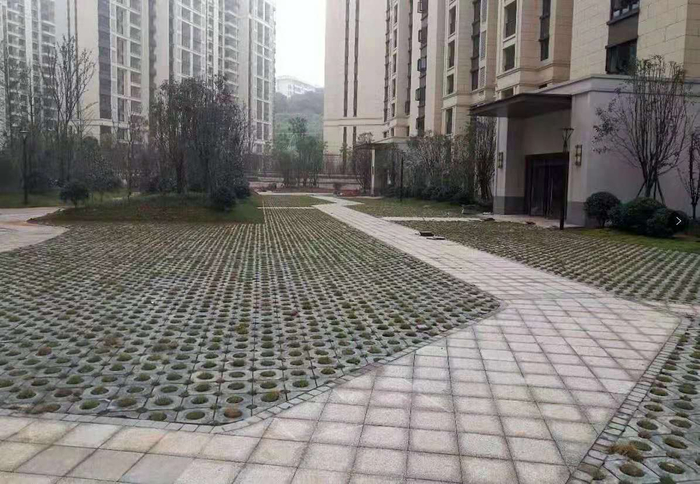 “北辰中央公园”小区的“人工湖” 和“植草砖”&nbsp; &nbsp;受访者供图