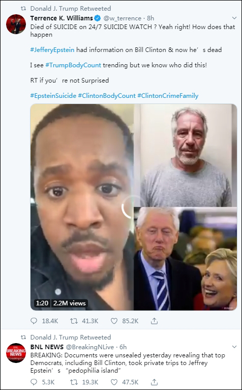 特朗普转推阴谋论 图自推特