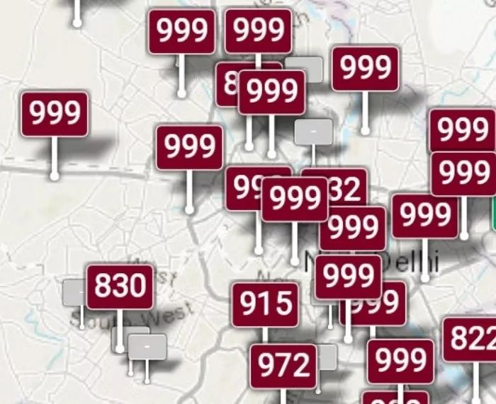  新德里及周边地区周日PM2.5空气质量数值一度“爆表”&nbsp;（图片来源：当地网友推特截图）