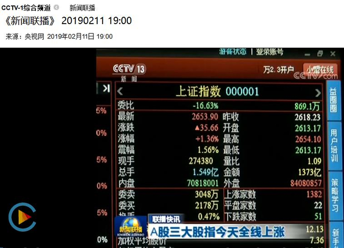 2019年2月11日19时《新闻联播》（来源：央视网）