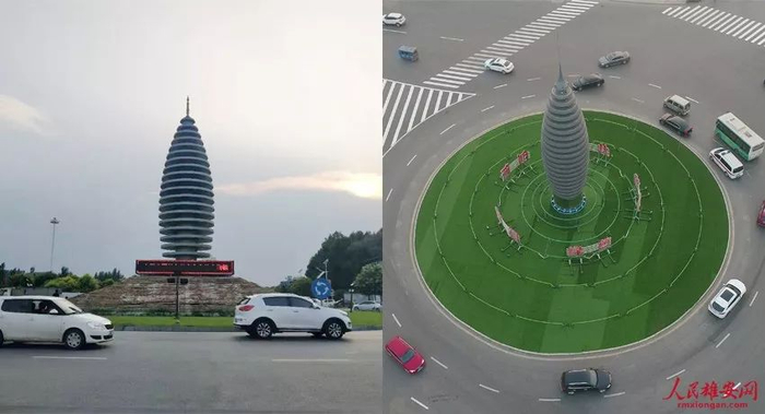 图为容城县容和塔改造前后。（左图王红摄，右图马亚南摄）