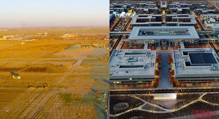 图为市民服务中心建设前后。（左图为中建三局提供，右图杨亚文摄）