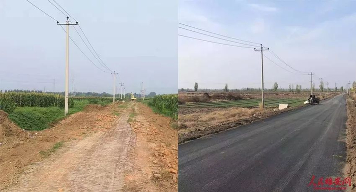 图为过渡性公路改造前后。（雄县宣传部供图）