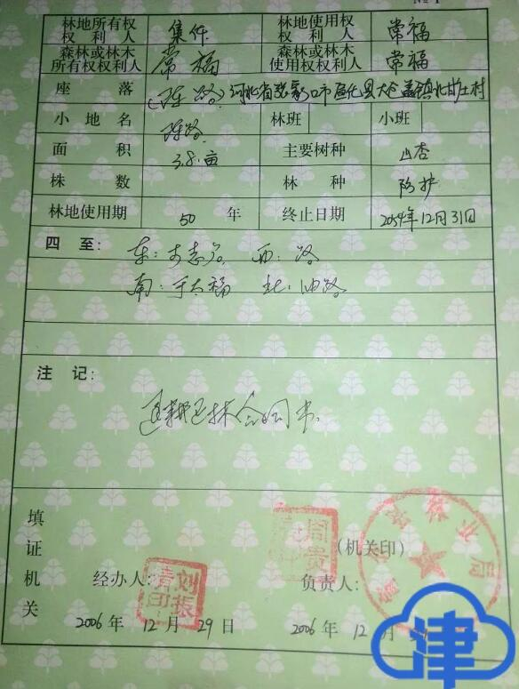  常家持有的林权证