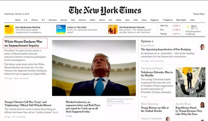 《纽约时报》网站首页截图