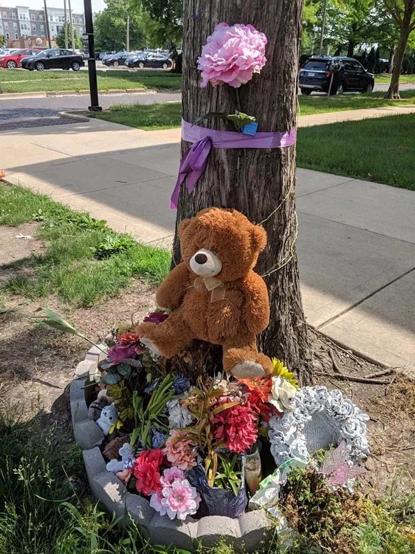 在章莹颖失踪的地点，大家摆上花朵玩具纪念她。章莹颖前同事供图