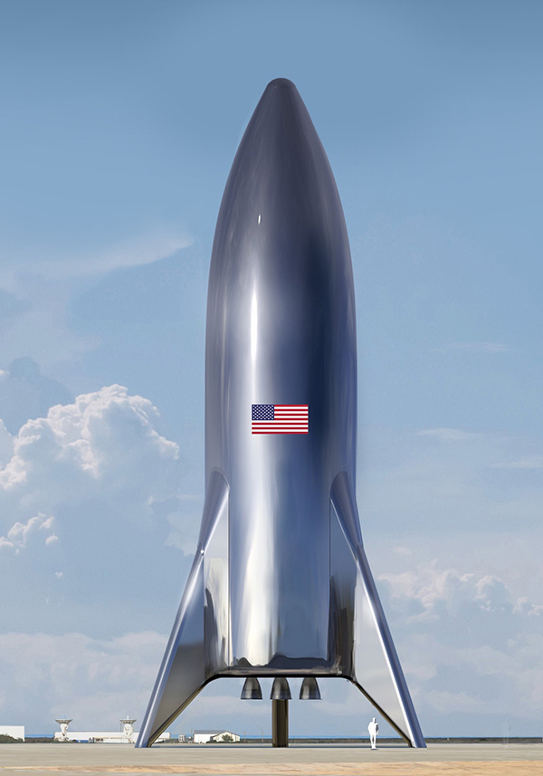 SpaceX的星际飞船模拟图。