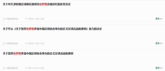 中国足协对张修维事件处理结果的时间线。