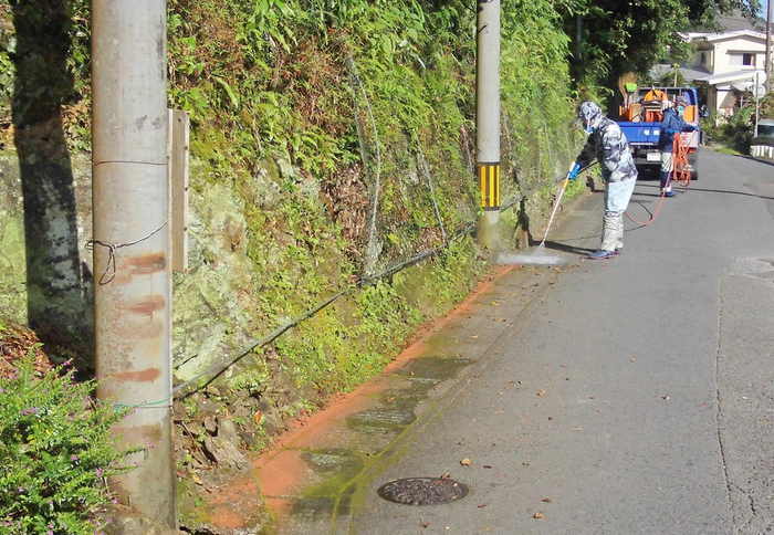  工作人员在撒药（南海日日新闻社）