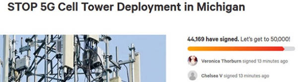 “change”请愿网截图，近5万人支持阻止密歇根州5G部署的请愿