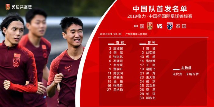 国足vs泰国首发:韦世豪出战,颜骏凌冯潇霆领衔