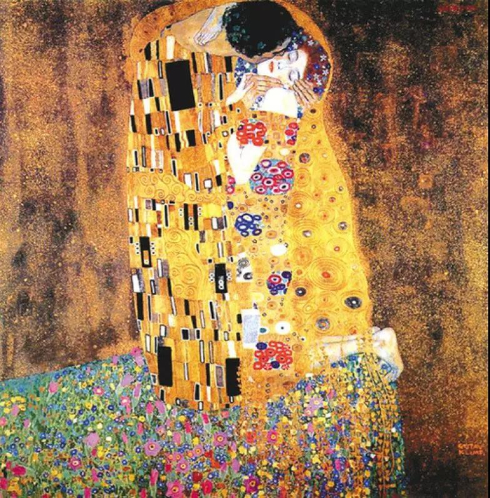 古斯塔夫·克里姆特《吻》。克里姆特和埃贡·席勒后来都登上纳粹“堕落艺术家”的名单。