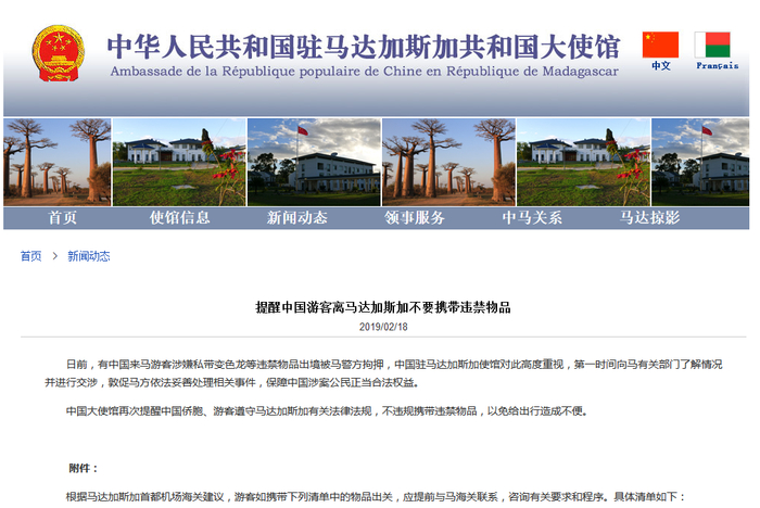 ▲中国驻马达加斯加使馆公告截图 &nbsp; 图片来源：视觉中国