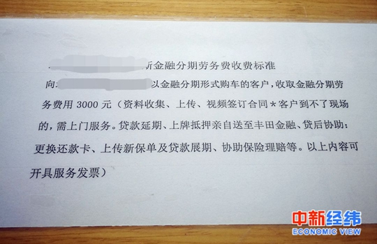 某汽车销售店金融分期劳务费收费标准 中新经纬 张燕征 摄