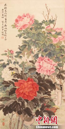 现代钟质夫设色锦鸡牡丹图　钟欣　摄