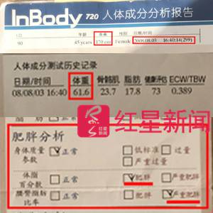 ▲张津华当时在美容诊所被分析为腰臀脂肪比率“严重肥胖” 受访者供图