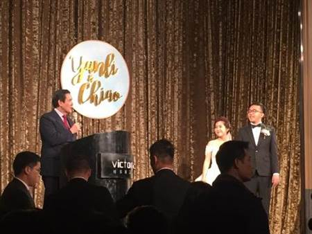 马英九特地到场替两人证婚。（图片来源：台湾《中时电子报》）