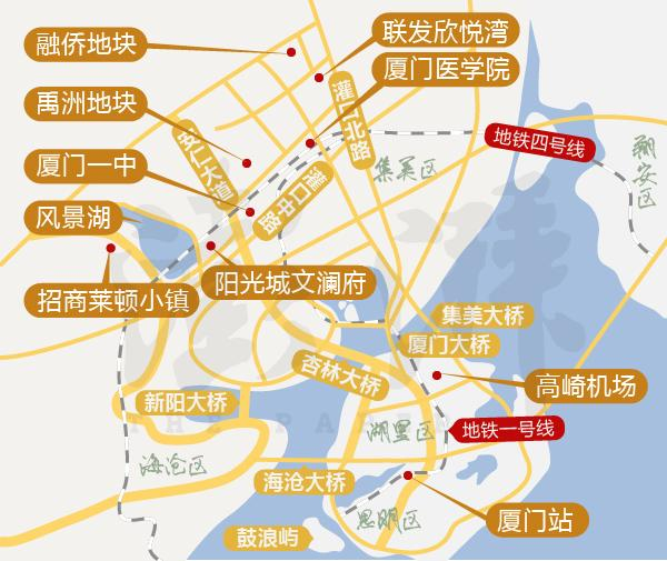 　　厦门市下辖6个区，位于本岛的是思明区（含鼓浪屿）、湖里区，外岛海沧区、集美区、同安区和翔安区，4个区相连。厦门岛内人口规模已趋于饱和，人口密度是岛外人口的10倍多，人口向岛外外溢大势所趋。澎湃新闻 龙慧 制图