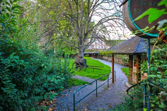 这里的一切似乎都有些精致，小酒店、小酒巷、小酒馆，连火车站都很小，只有葡萄园是漫山大片大片的。空中缆车从葡萄园上空滑过，