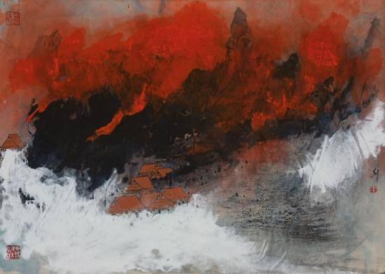 《山映霓虹》 纸本设色 97cm × 68.5cm 2017