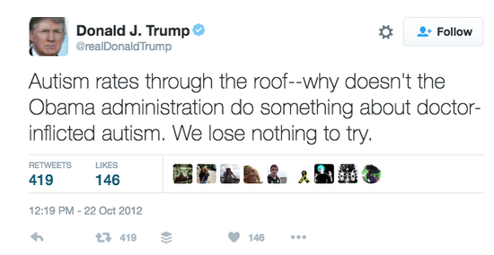 特朗普2012年的反疫苗推特