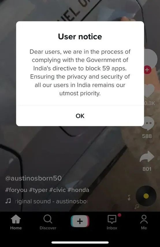 TikTok在印度下架后网友看到的画面