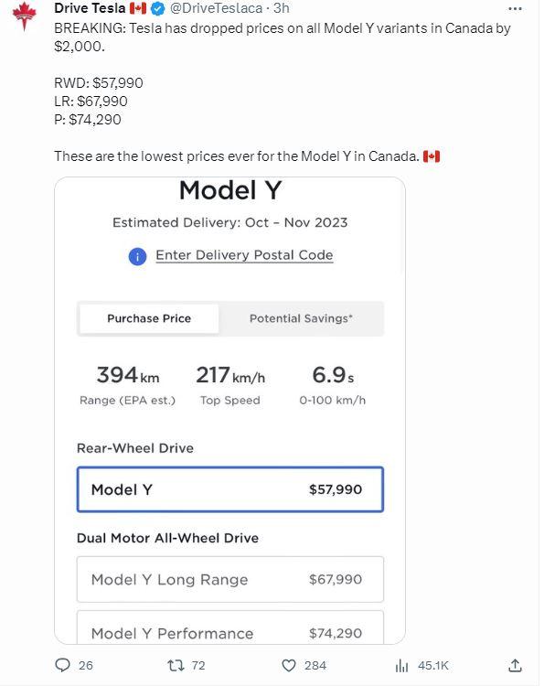 特斯拉在加拿大下调Model 3和Y售价