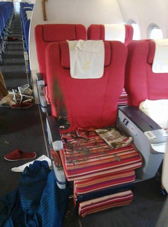台州飞广州客机旅客纵火未遂 座椅被烧