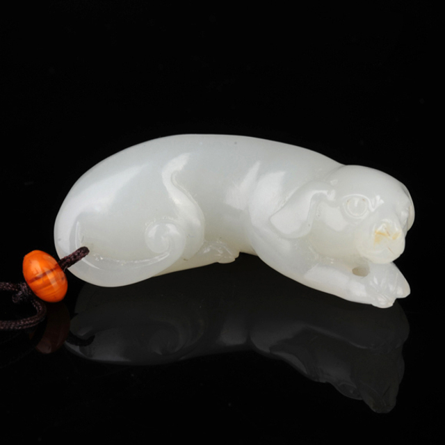 14狗挂件 材质：新疆和田玉籽料白玉