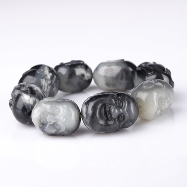 25罗汉手链 材质：新疆和田玉籽料青花