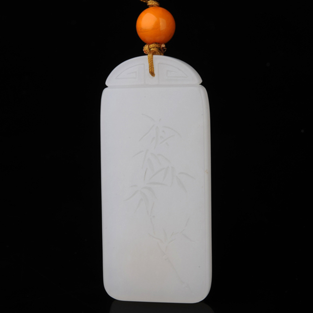 34　竹子牌　材质：新疆和田玉籽料白玉　
