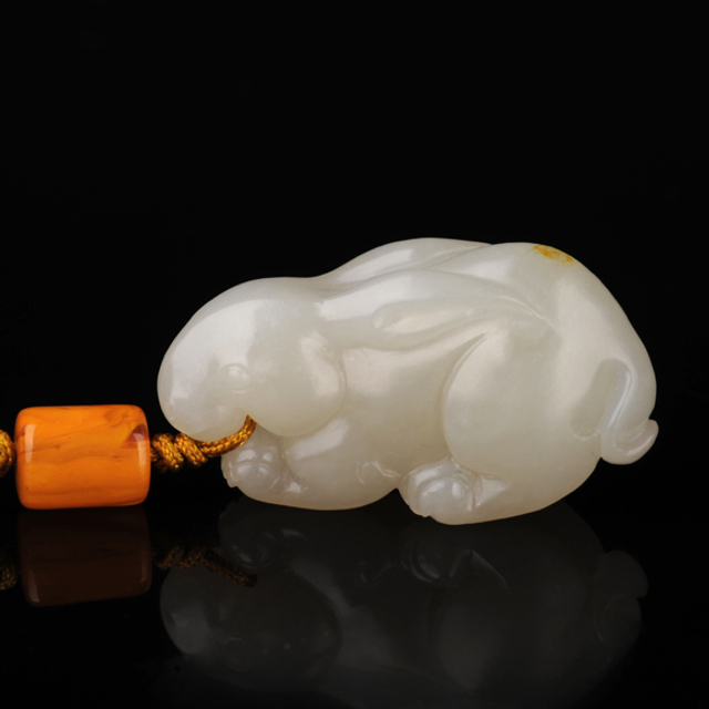 90生肖兔 新疆和田玉籽料白玉 无底价