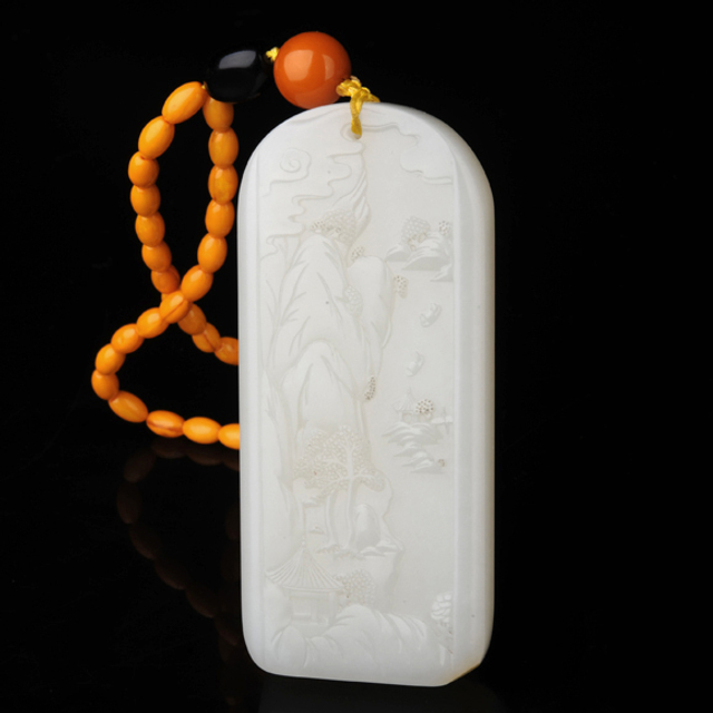 116山水牌　材质：新疆和田玉籽料白玉