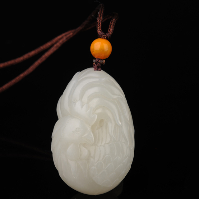 239生肖鸡 材质：新疆和田玉籽料白玉  无底价