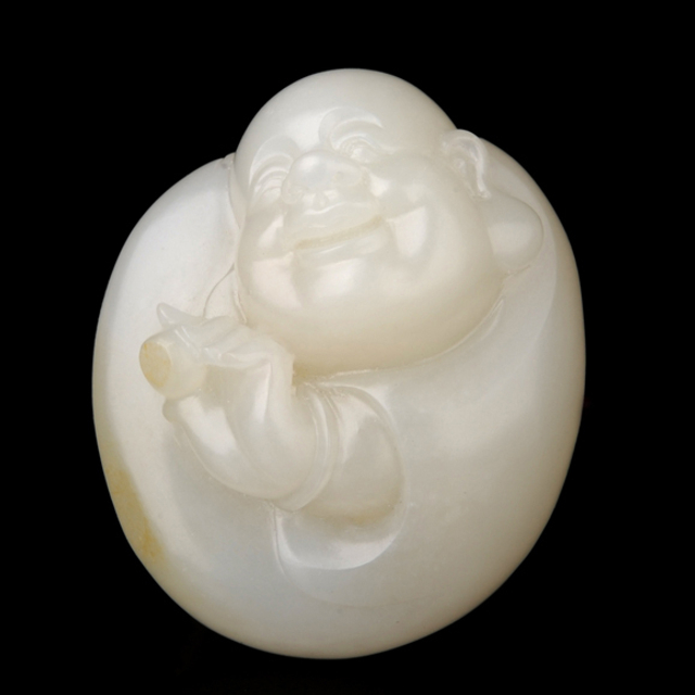 233弥勒挂件 和田玉籽料白玉 24.6g 无底价