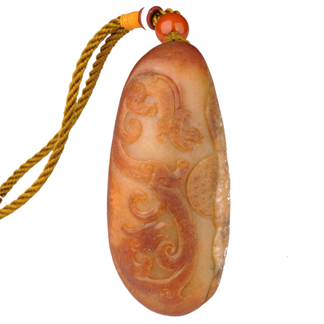 262仿古龙凤把件 和田籽料沁色黄玉 100,000