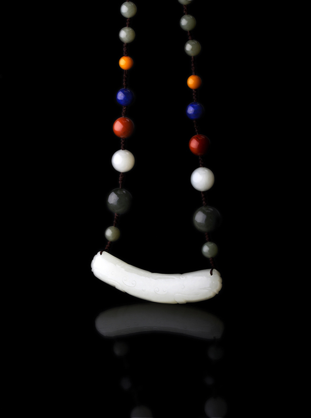 5119 和田玉双龙璜项链