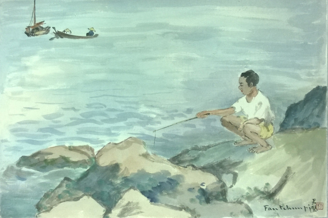 钓鱼 纸本设色 31x45.5cm