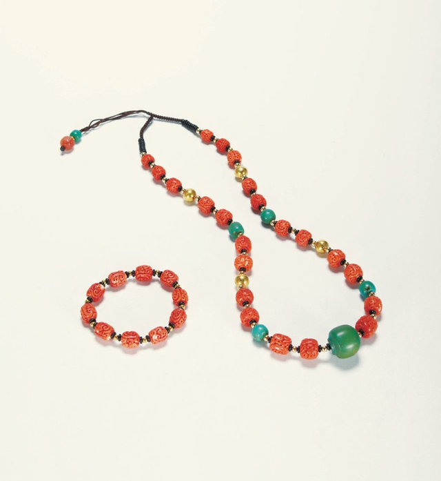 红珊瑚松石项链，红珊瑚手串